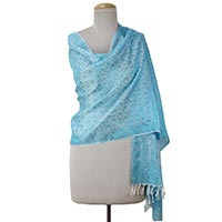 Varanasi silk shawl Aqua Ecstasy India