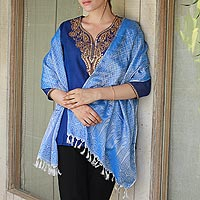 Varanasi silk shawl Blue Ecstasy India