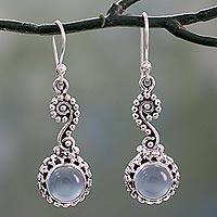 Chalcedony dangle earrings, 'Serene Paisley' - Blue Chalcedony Cabochon and Sterling Silver Dangle Earrings