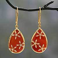 Gold vermeil onyx dangle earrings,