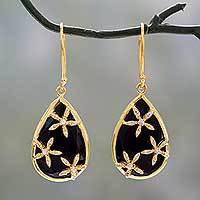 Gold vermeil onyx dangle earrings,