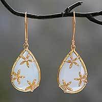 Gold vermeil chalcedony dangle earrings,