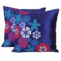 Applique cushion covers Sapphire Garden pair India