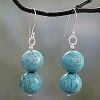 Sterling silver dangle earrings, 'Azure Paths' - Handcrafted Indian Earrings with Reconstituted Turquoise