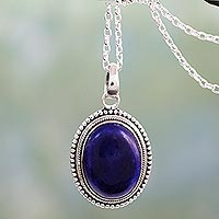 Lapis lazuli pendant necklace, 'True Clarity' - Lapis Lazuli Pendant on Artisan Crafted 925 Silver Necklace
