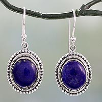 Lapis lazuli dangle earrings, 'True Clarity' - Lapis Lazuli on Artisan Crafted 925 Silver Hook Earrings