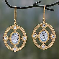 Gold vermeil blue topaz dangle earrings,