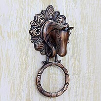 Brass door knocker, 'Horse Arrival' - Horse Door Knocker Copper Plated Brass with Antique Look