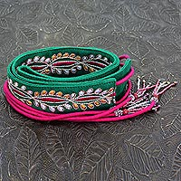 Beaded cotton tie belt Emerald Glamour India