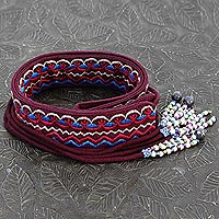 Beaded cotton tie belt Beautiful in Burgundy India