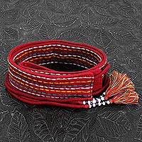 Beaded cotton tie belt Crimson Color India