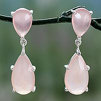 Chalcedony dangle earrings, 'Pink Brilliance' - Sterling Silver Dangle Earrings with Pink Chalcedony and CZ
