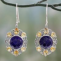 Lapis lazuli and citrine dangle earrings,