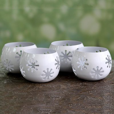 Iron tealight holders, Tawang Snowflakes (set of 4)