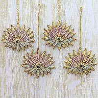 Ornaments Golden Lotus set of 4 India