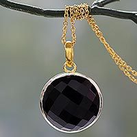 Gold vermeil onyx pendant necklace,