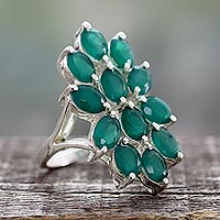 Onyx cocktail ring, 'Lyrical Green' - Artisan Crafted Green Onyx and Sterling Silver Ring