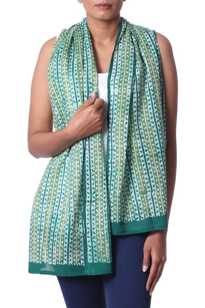 Batik cotton shawl, Leafy Vines