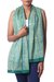 Batik cotton shawl, 'Leafy Vines' - Green Indian Woodblock Dyed Vine Pattern Batik Cotton Shawl thumbail