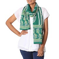 Batik cotton scarf Verdant Paisley India