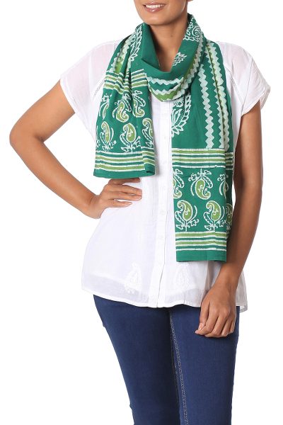 Batik cotton scarf, Verdant Paisley