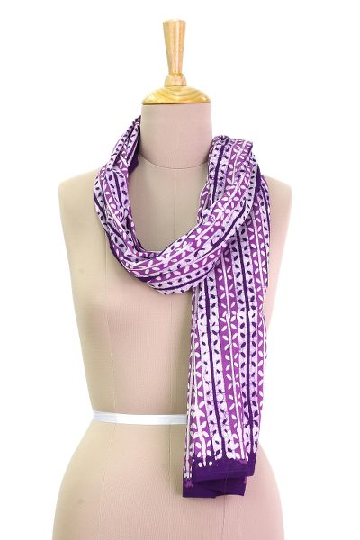 Cotton batik scarf, Purple Vines