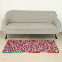 Recycled fabric Chindi rug, Rainbow Zigzags