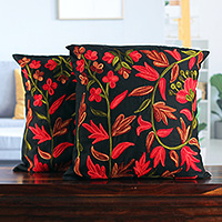 Cotton cushion covers Poppies at Midnight pair India