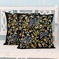 Cotton cushion covers Birds in the Night pair India