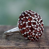 Garnet cluster ring, 'Red Geranium' - Indian Sterling Silver and Garnet Cluster Ring