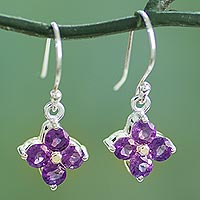 Amethyst dangle earrings, 'Petite Petals' - Floral Amethyst Dangle Earrings Artisan Crafted Jewelry