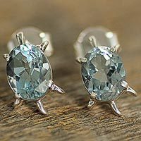 Blue topaz button earrings,