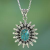 Sterling silver pendant necklace, 'Eternal Radiance' - Silver and Composite Turquoise Artisan Crafted Necklace