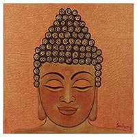 'Golden Buddha I' - Original Lord Buddha Oil on Canvas Painting from India