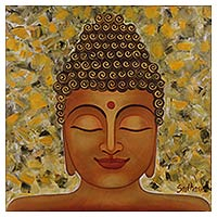 'Golden Buddha II' - Original Lord Buddha Oil on Canvas Painting from India