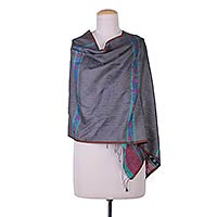 Jamdani silk shawl Damaru in Grey India