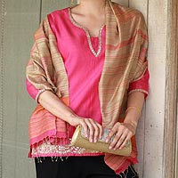 Jamdani silk shawl Magenta Sophistication India