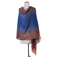 Wool shawl Blue Brown Alliance India