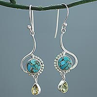 Citrine dangle earrings, 'Sunny Splendor' - Sterling Silver Composite Turquoise Dangle Earrings India