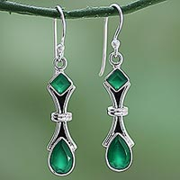 Green onyx earrings, 'Magical Moss' - 2.5 Carat Green Onyx and Sterling Silver Earrings from India