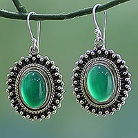 Onyx dangle earrings, 'Forest Elegance' - Sterling Silver Dyed Onyx Dangle Earrings from India