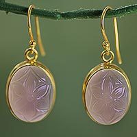 Gold plated pink onyx dangle earrings,
