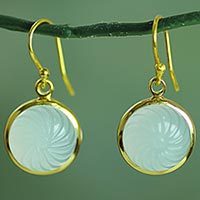 Gold plated blue onyx dangle earrings,