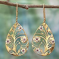 Gold plated garnet dangle earrings,
