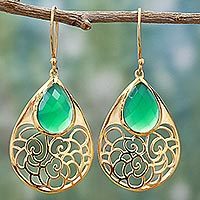 Gold plated onyx dangle earrings,