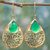 Gold plated onyx dangle earrings, 'Golden Vines in Green' - Gold Plated Silver Green Onyx Dangle Earrings India thumbail