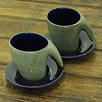 Ceramic cups and saucers Exotic Modern pair India