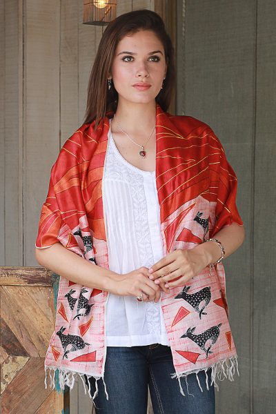 Hand painted silk shawl, Rhythm