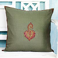 Embroidered wool cushion cover Glorious Meadow Bloom India