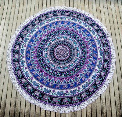 Cotton beach roundie, 'Beauty of Nature Mandala' - Indian Cotton Mandala Roundie with Elephant Design